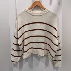 Jenni Kayne Ivory and Chocolate Striped Crew Neck Sweater